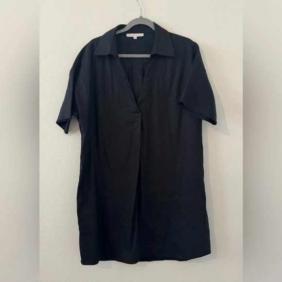 Preston & York Gabby Stretch V-Neck Collared Short Sleeve Dress Black Linen 16 - Picture 1 of 8